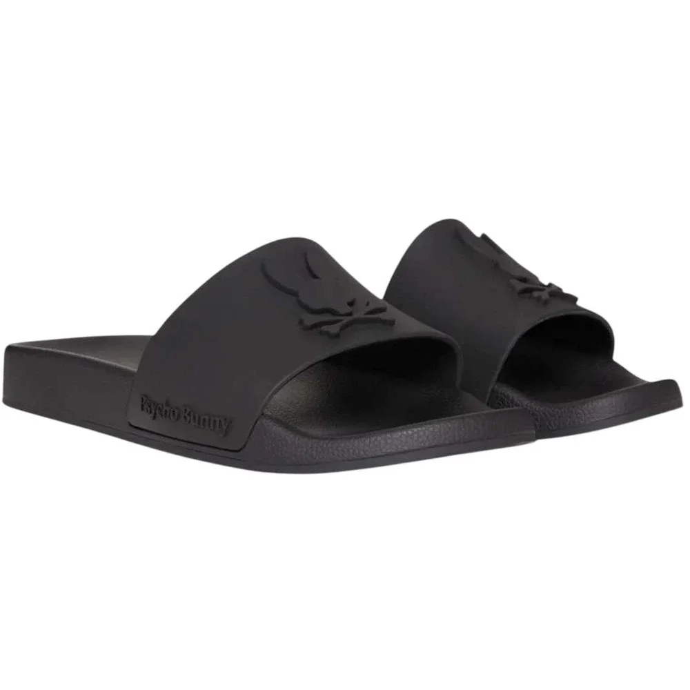 Psycho Bunny Men's Embossed Bunny Logo Casual Loungewear Slides Black Size 10